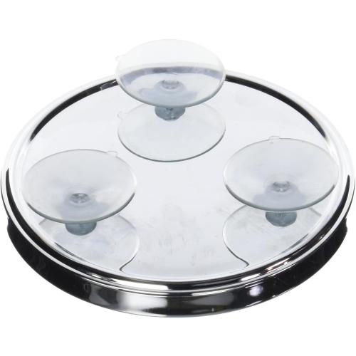 Présentation de Miroir Rond Grossissant X5, Ventouse Acier Chrome en situation