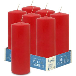 Présentation Bougies Piliers Rouges Inodores Hyoola, Pack de 6