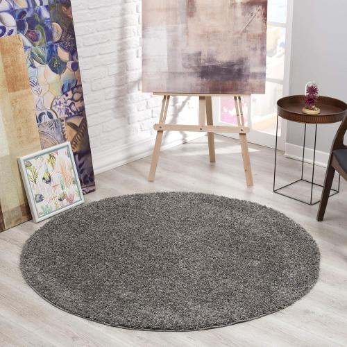 Présentation de Zoom sur Tapis Rond Gris, Qualité Supérieure, Certifié Oeko-Tex