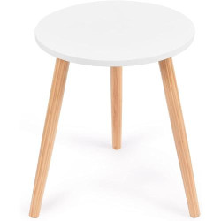 Présentation Table d'Appoint Ronde, 3 Pieds Bois Pin, Blanc