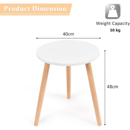 Présentation de Zoom sur Table d'Appoint Ronde, 3 Pieds Bois Pin, Blanc