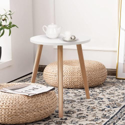 Table d'Appoint Ronde, 3 Pieds Bois Pin, Blanc en situation