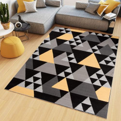 Présentation TAPISO Tapis Moderne Jaune Gris Noir Géométrique