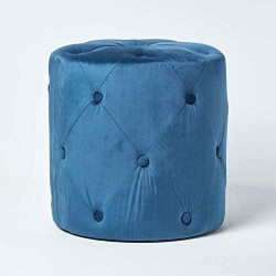 Présentation Pouf Rond en Velours Capitonné Windsor - Tabouret Chic