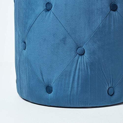 Présentation de Zoom sur Pouf Rond en Velours Capitonné Windsor - Tabouret Chic