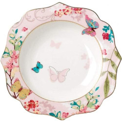 Présentation Assiette dessert porcelaine anglaise, motif papillon, rose