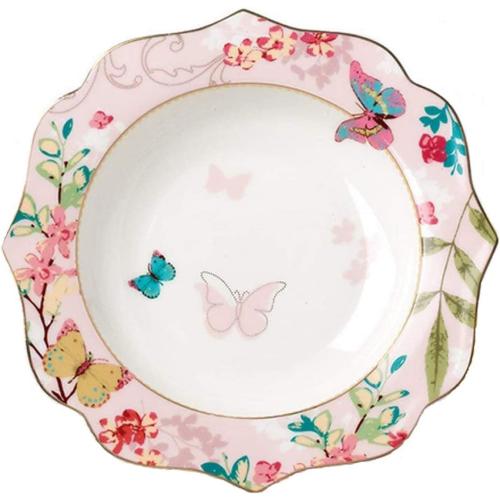 Présentation de Présentation Assiette dessert porcelaine anglaise, motif papillon, rose