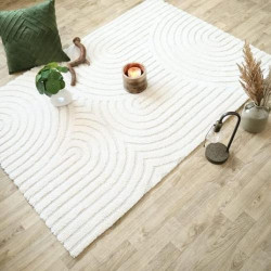 Tapis de Salon Relief Circle Ecru Crème Cocoon en situation