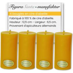 Présentation Bougies bio cire d'abeille naturelles, 4 grandes bougies