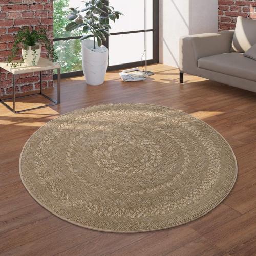 Présentation de Paco Home Tapis Rond Tissé Style Sisal Beige en situation