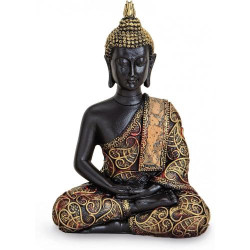 Présentation TEMPELWELT Figurine Bouddha Amithaba Polystone Noir Or Rouge