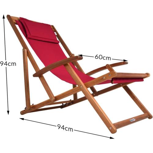 Présentation de Zoom sur Casaria Chaise Longue Pliante Bois Bordeaux Jardin