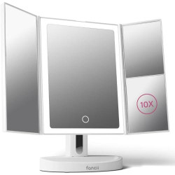 Présentation Miroir Maquillage Lumineux LED Rechargeable, Grossissant 10x, Écran Tactile