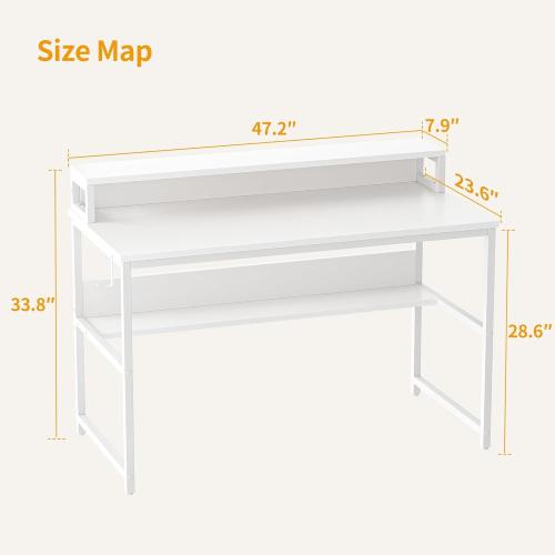 Présentation de Zoom sur Bureau Gaming Informatique Stable, Etagère, Pied Réglable, Noir Blanc