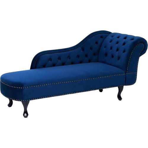 Présentation de Zoom sur Chaise Longue Velours Bleu Beliani, Élégante Méridienne