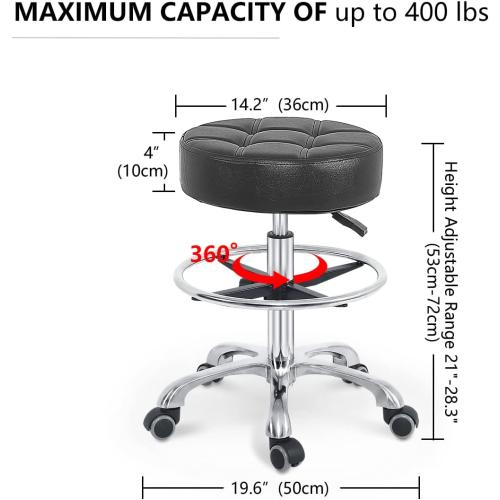 Présentation de Zoom sur Tabouret Pivotant Hauteur Réglable, Roues, Bureau, Salon, Spa