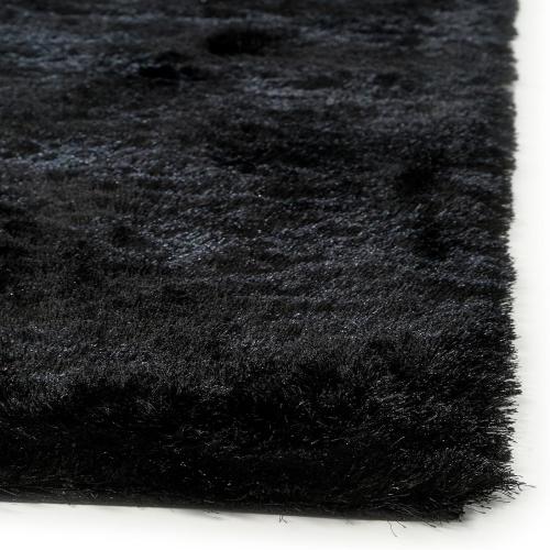 Présentation de Zoom sur Tapis Shaggy Noir Carré Poils Longs pour Salon Moderne