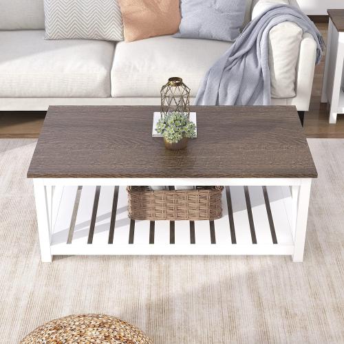 Présentation de Zoom sur Table basse Farmhouse blanche, style rustique, élégance