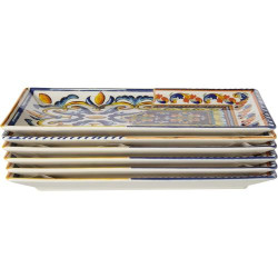 Présentation HetH, set 6 assiettes rectangulaires Positano, stoneware décoré