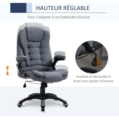 Présentation de Zoom sur Fauteuil Bureau Ergonomique Vinsetto, Dossier Inclinable, Gris