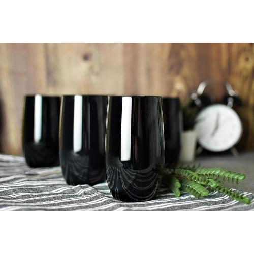 Présentation de Verres noirs 420 ml, lot de 6, eau, jus, cocktail en situation