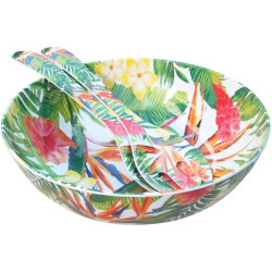 Couverts Salade Melamine Fleurs Exotiques Rouge Vert, Les Jardins de la Comtesse en situation