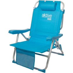 Présentation Chaise Pliante Plage AKTIVE, Coussin, Sac à Dos, Bleu Pastel