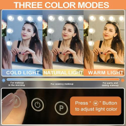 Miroir maquillage LuxeVue, 12 LED, 3 couleurs, grossissant en situation