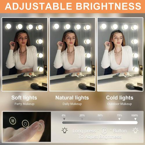 Présentation de Zoom sur Miroir maquillage LuxeVue, 12 LED, 3 couleurs, grossissant