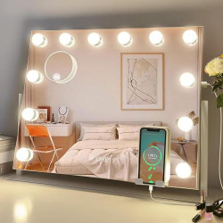 Présentation Miroir maquillage LuxeVue, 12 LED, 3 couleurs, grossissant