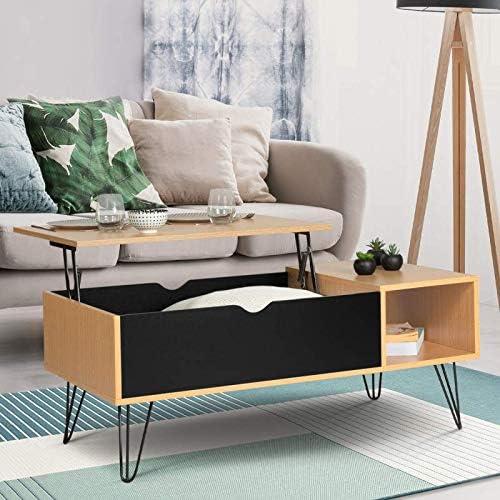 Présentation de Table Basse Rectangulaire Relevable Noemi Bois IDMarket en situation