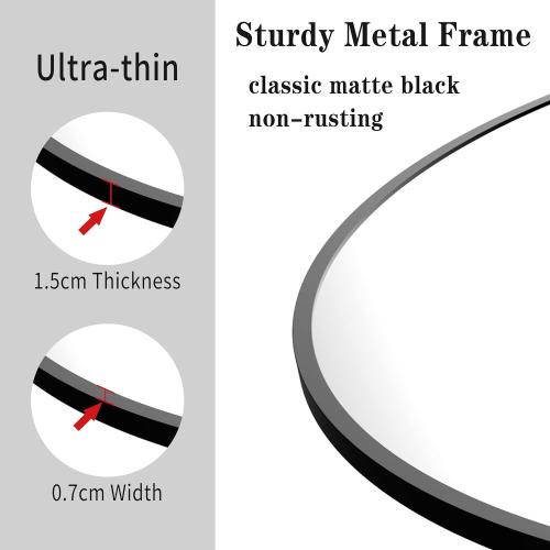 Présentation de Miroir mural rond noir, cadre élégant pour salle bain, entrée en situation