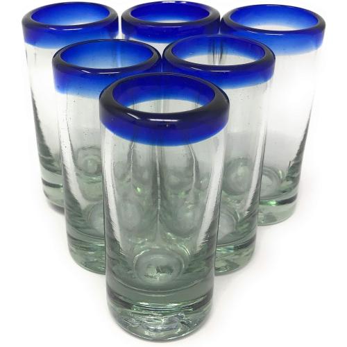 Présentation de Zoom sur Verres à shot tequila Dos Suenos, soufflés à la main, bleu cobalt