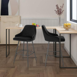 Tabourets Bar Velours Noir, Lot de 2, Dossier, Repose-Pieds en situation