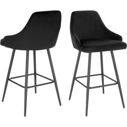 Présentation Tabourets Bar Velours Noir, Lot de 2, Dossier, Repose-Pieds