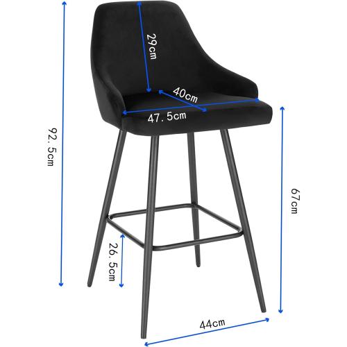 Présentation de Zoom sur Tabourets Bar Velours Noir, Lot de 2, Dossier, Repose-Pieds