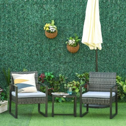 Outsunny Salon de Jardin Polyrotin Gris, Coussins Inclus en situation