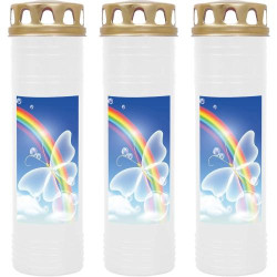 Présentation Bougies funéraires Hs Candle, lot de 3, blanc, arc-en-ciel