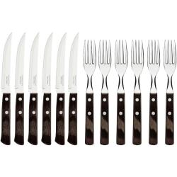 Présentation Couteaux, fourchettes steak, 12pcs inox, bois marron