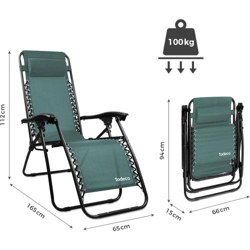 Présentation de Zoom sur Chaise Longue Transat Jardin Pliable, Lot de 2, Vert