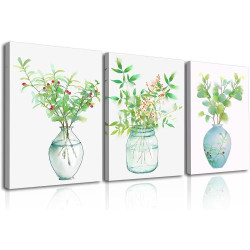 Présentation Tableau Toile Plantes Vertes Aquarelle Décoration Murale