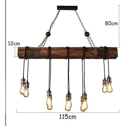 Lustre Pendentif Industriel Bois Métal, Lampe Vintage Loft, E27 Suspension Retro en situation