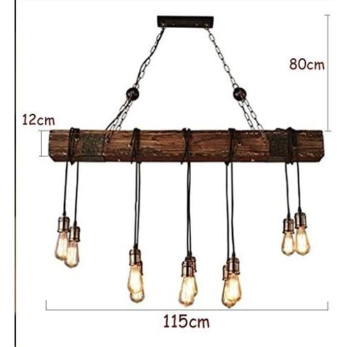 Présentation de Lustre Pendentif Industriel Bois Métal, Lampe Vintage Loft, E27 Suspension Retro en situation