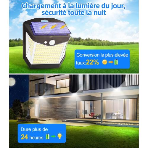 Présentation de Lampe Solaire Extérieure 248 LED, Détecteur Mouvement, Étanche en situation