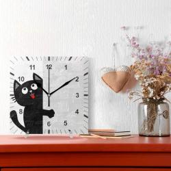 Horloge murale silencieuse carrée, design chat moderne en situation