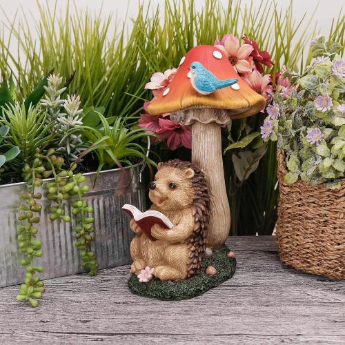 Présentation de Zoom sur Figurine Hérisson et Champignon avec Lampe Solaire pour Jardin