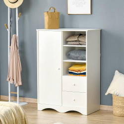 HOMCOM Armoire Rangement Blanc, 5 Étagères, 2 Tiroirs en situation