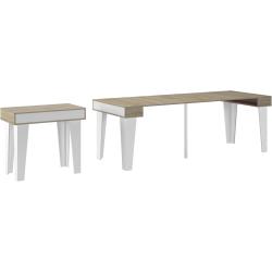 Présentation Table Console Extensible 39-237 cm, Chêne Brossé, Blanc Mat