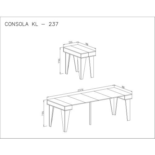 Présentation de Zoom sur Table Console Extensible 39-237 cm, Chêne Brossé, Blanc Mat