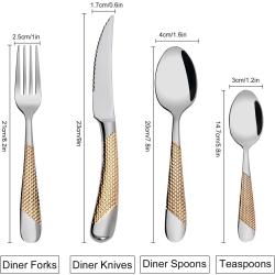 Couverts en acier inoxydable doré, service 4 pièces en situation